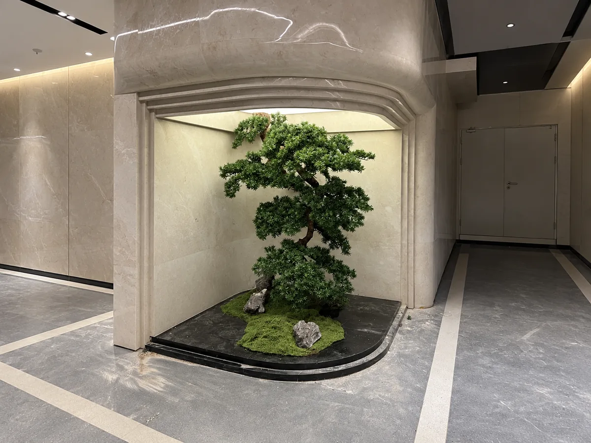 Botanical display in basement parking — view 2