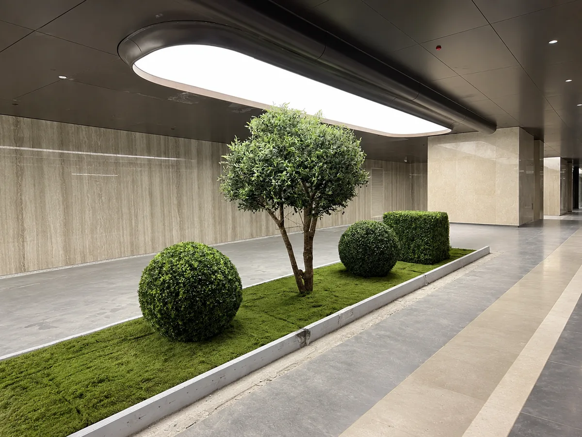 Botanical display in basement parking — view 3