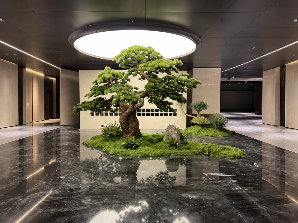 Botanical display in basement parking — view 4