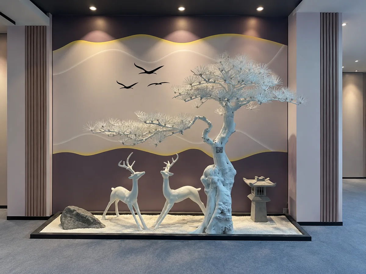 Botanical display in club common area — view 1