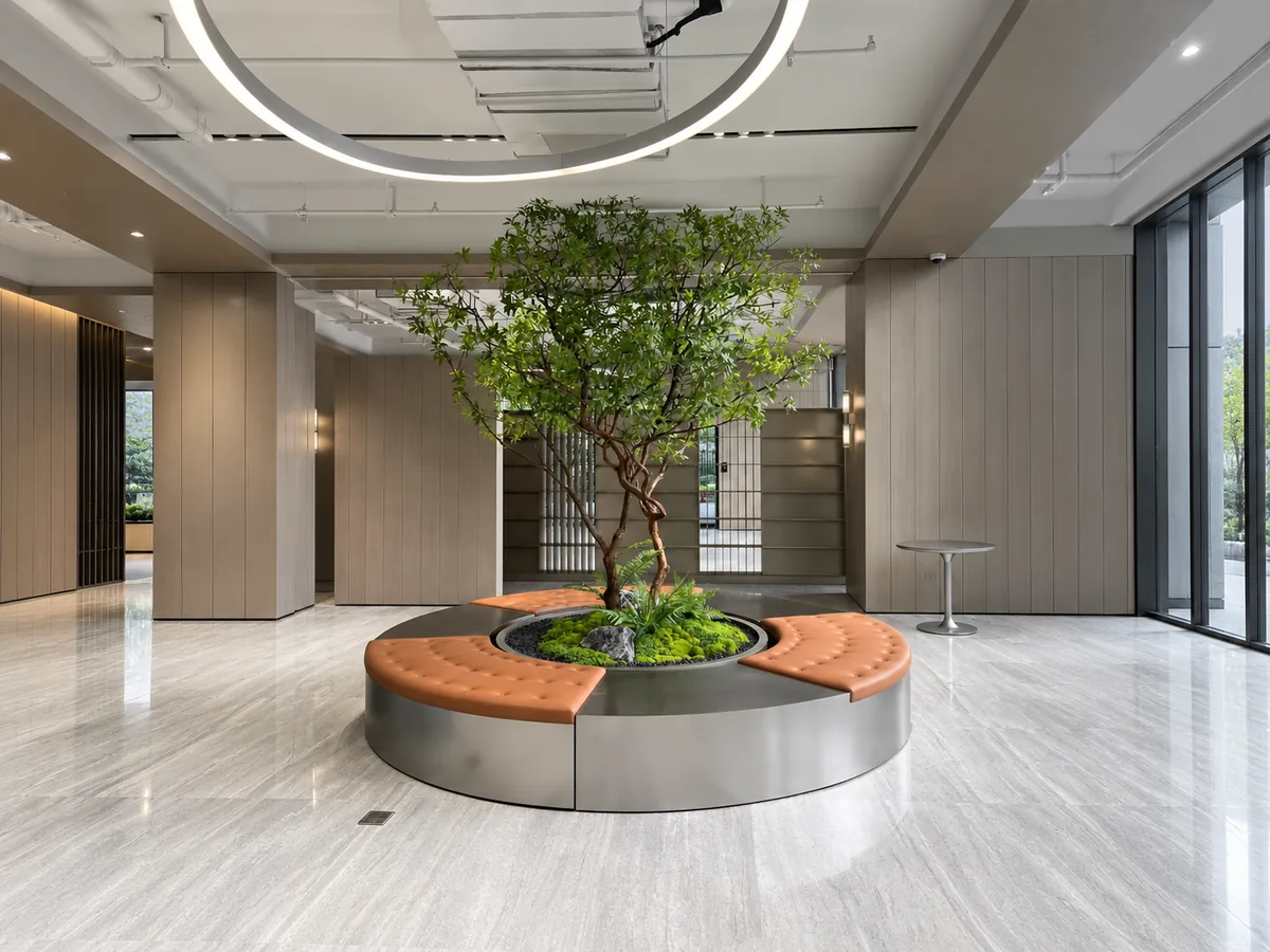 Botanical display in club common area — view 4