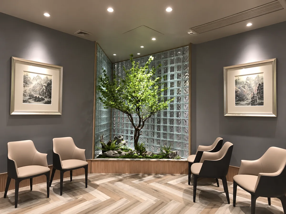 Botanical display in club common area — view 5